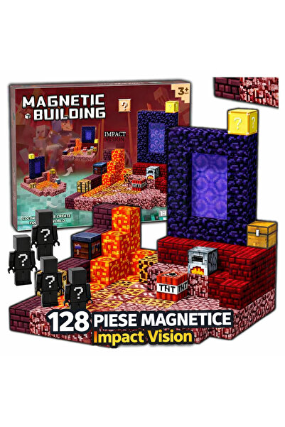 Impact Vision Set 128 Cuburi de Constructie Magnetice Impact Vision®, Portal & Lava, multicolor pentru copii 3+