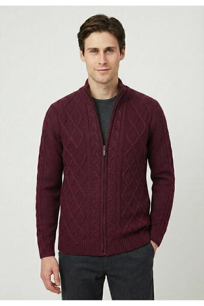 Felix Hardy Men's Full Zip Cardigan - Burgundy