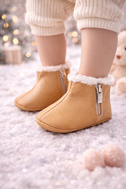 Bebelul Light brown fur lined booties for babies - Simply