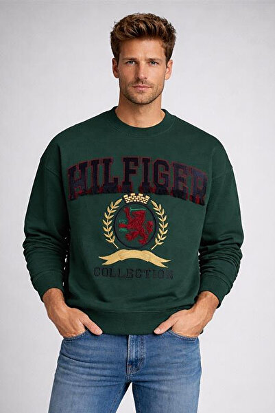 Tommy Hilfiger Unisex Green Crest Embroidery Cotton Fleece Sweatshirt
