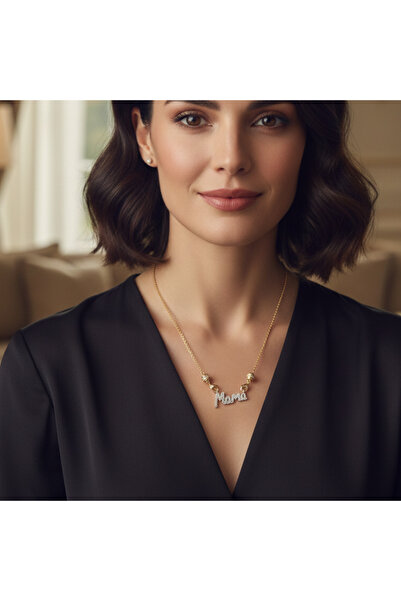 Zirkon Taşlı “Mama” Yazılı Kolye