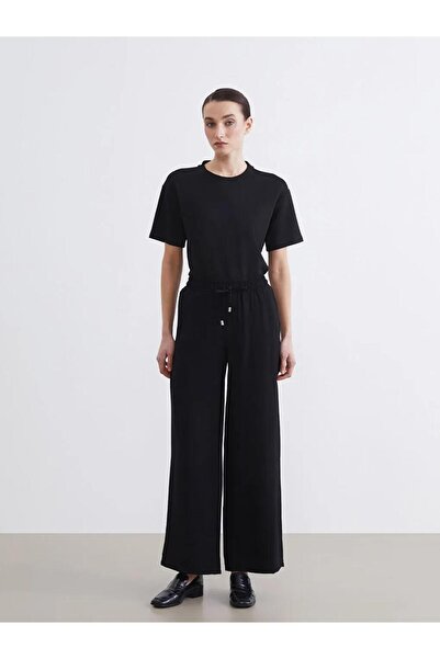 LC Waikiki Black Wide Leg Women's Trousers with Elastic Waist (S6)