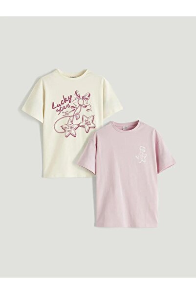 LC Waikiki Ecru Printed Girls' T-Shirt 2-Pack (S6)