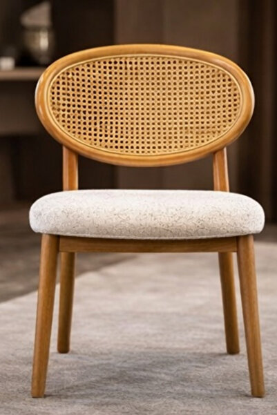 ELİF SANDALYE Hasırlı Ahşap Yemek Sandalyesi – Minderli, Doğal Ahşap Ayaklı, ...