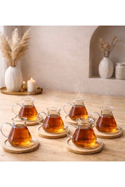 Kitchen Pembelia 6’lı Bambu Tabaklı Çay Bardağı Takımı Bambu Çay Tabaklı Çay ...