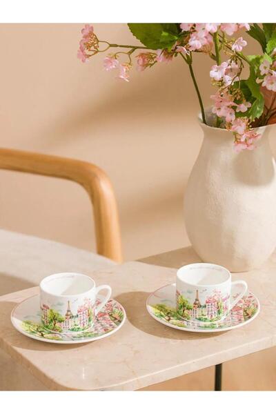 LC Waikiki Mixed Printed Porcelain Coffee Cup Set for 2 People 110 ml (S6)