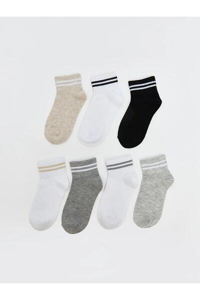 LC Waikiki White Striped Girls' Booties Socks 7-Pack (S6)