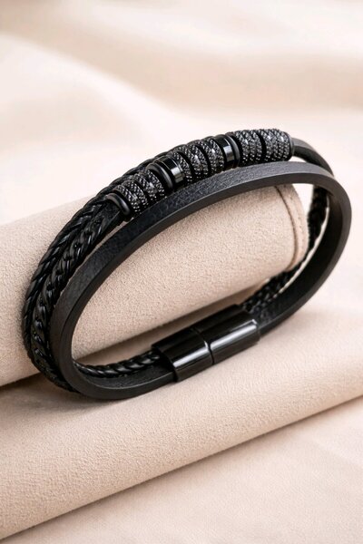 stainless steell سوار للجنسين بتفاصيل من الفولاذ 21 سم