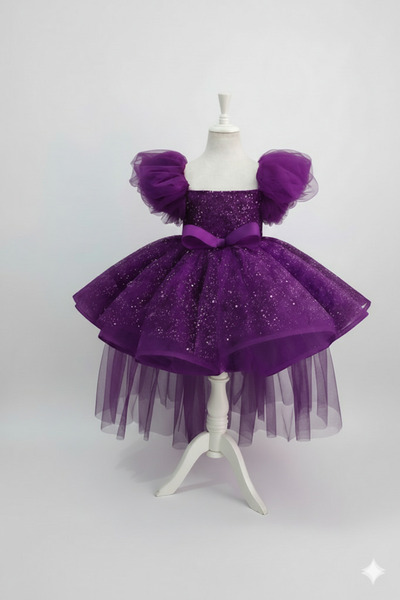 shop Kız Çocuk Mor Tütü Prenses Elbisesi ,Balon Kol Fiyonklu Özel Gün Elbisesi