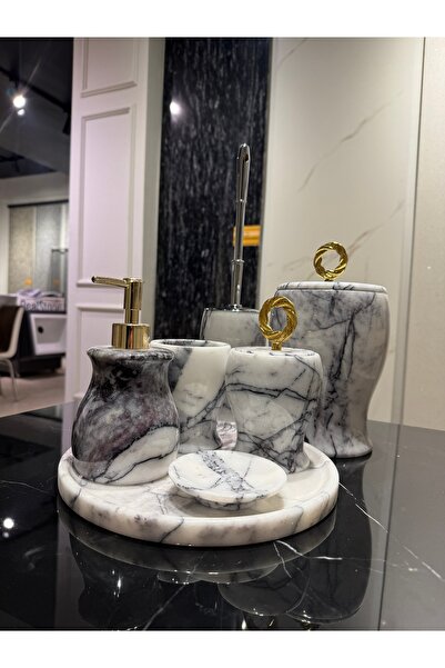 Doğaltaş Gri Leylak Banyo Seti - 7 Li Set