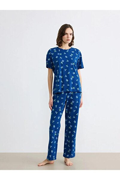 LC Waikiki Blue Crew Neck Cherry Printed Women's Pajama Set (S6)
