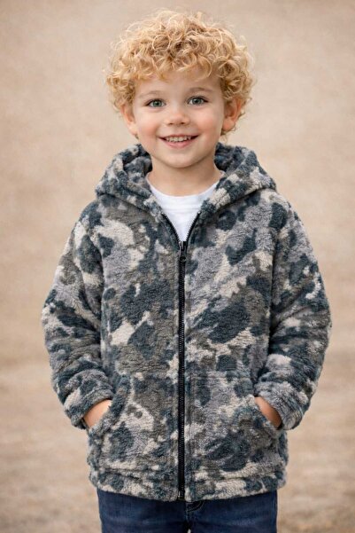 BEBEĞİME ÇORAP Plush Kangaroo Pocket Hooded Cardigan