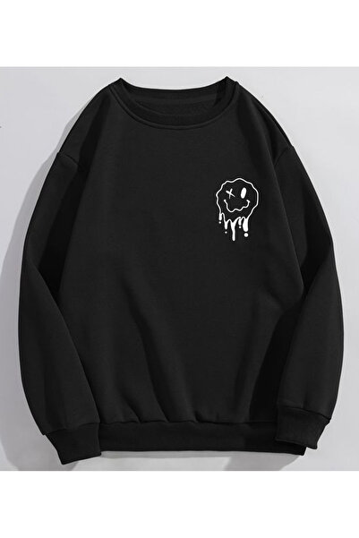 XO yüzü Baskılı Oversize kapşonsuz Sweatshirt unisex