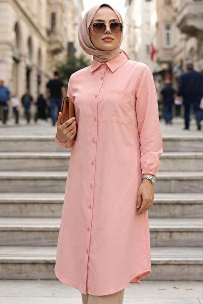 N.S NEVA STYLE Buttoned Powder Hijab Tunic 30293Pd