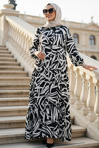 N.S NEVA STYLE Rochie neagră cu model, stil Hijab 20292S
