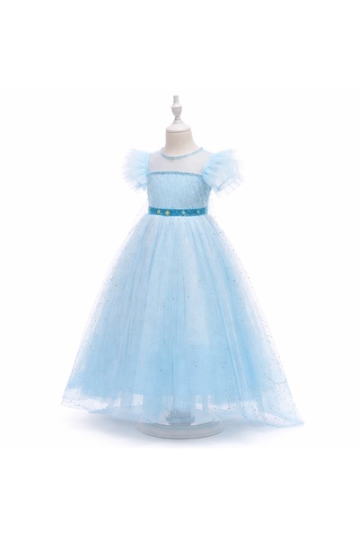 kizu Blue Satin Dress for Girls with Shiny Tulle and Asymmetric Cut – Elegant...