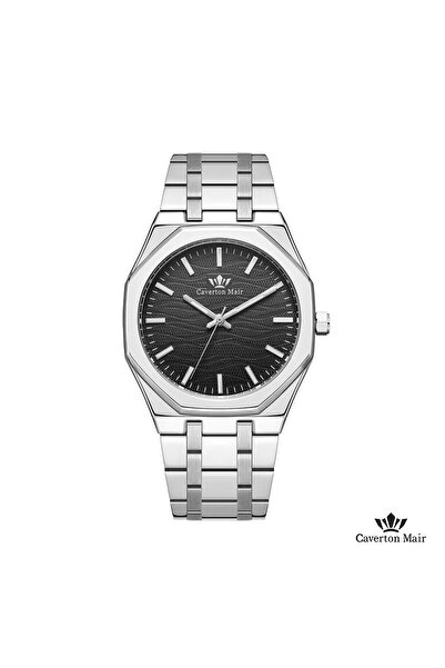Caverton Mair Genuine men's watch, silver color, black dial, steel strap