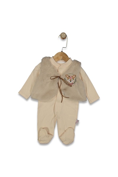 minipanda Welsoft Lamb Lined Vest Set Baby Girl Jumpsuit with Booties