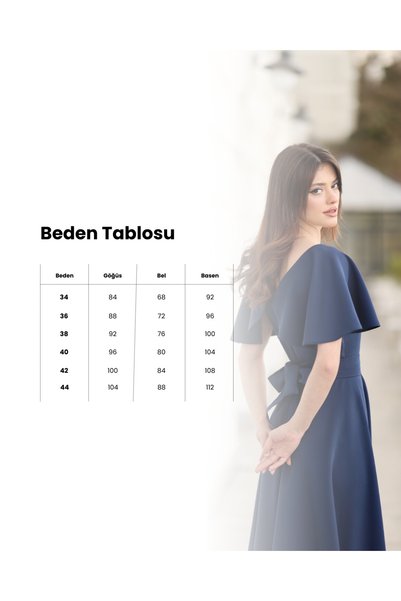 BEYZATURAN Dark Blue Women's Elegant V-Neck Dress with Cape and Shoulder Detail, Suitable for Special Events