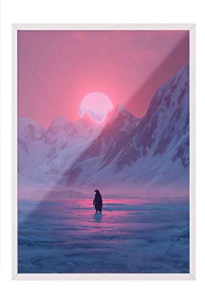 Postifull Nihilistic Penguin Framed Poster, White Framed Painting, Walking Pe...