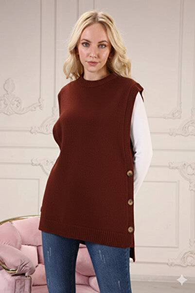 Kırçiçek Women's Button Detailed Slit Soft Textured Sweater