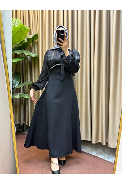 asyadabutik Women's Chest Stone Detailed Yoryo Glitter Fabric Collar Ribbon E...