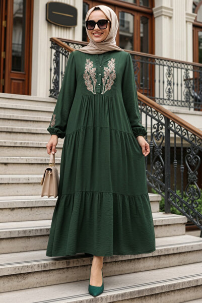 N.S NEVA STYLE Rochie Tesettür kaki cu model 21121HK