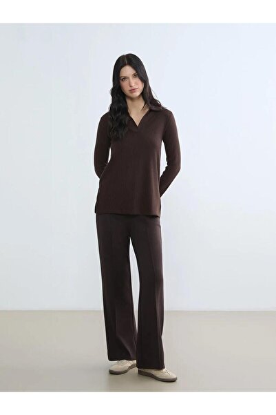 LC Waikiki Pantaloni de trening maro pentru femei, cu talie elastică și mater...