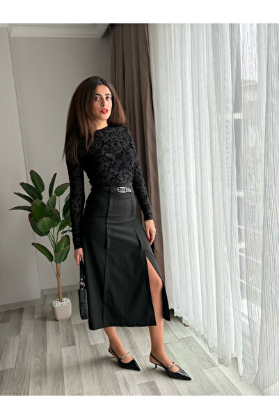 Misun butik SİYAH ÇİÇEK DESENLİ TRANSPARAN BLUZ