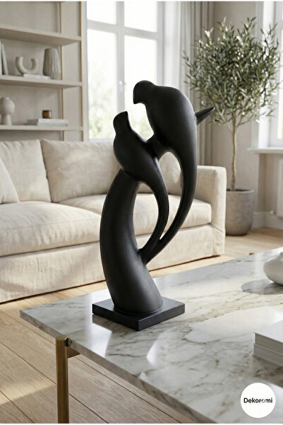 Dekoromi 2'li Kuş Çift Heykeli Dekoratif Biblo ve Obje (32x16cm) Ev ve Ofis D...