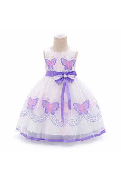 kizu Baby girl satin dress with bow and butterfly print 0-3 months