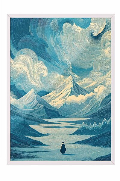 Postifull Nihilistički pingvin u uokvirenom posteru, slika u belom okviru, sl...