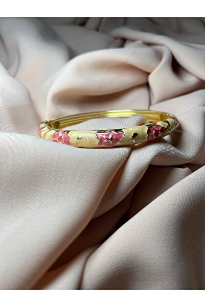 Hiis Store Gold Renk Çiçek Desenli Mineli İşlemeli Kelepçe Bilezik