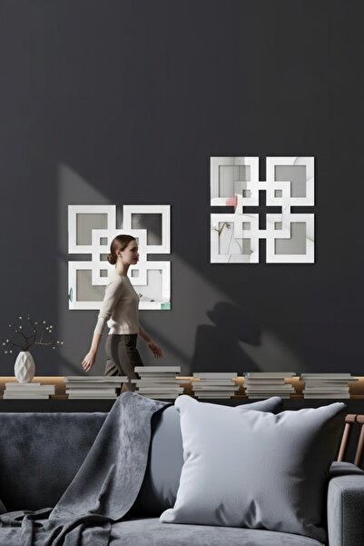 otovoo Kare Şeklinde Silver Aynalı Yapışkanlı Pleksi Duvar Dekoru 30 x 30 cm
