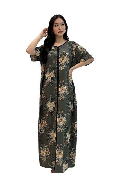 Comfort Women Grey Floral Full Length Maxi Jalabiya Relaxed Fit Lightweight D...