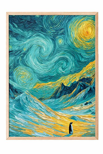 Postifull Nihilistic Penguin Framed Poster, Wooden Framed Painting, Walking P...