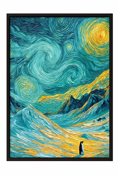 Postifull Nihilistic Penguin Framed Poster, Black Framed Painting, Walking Pe...