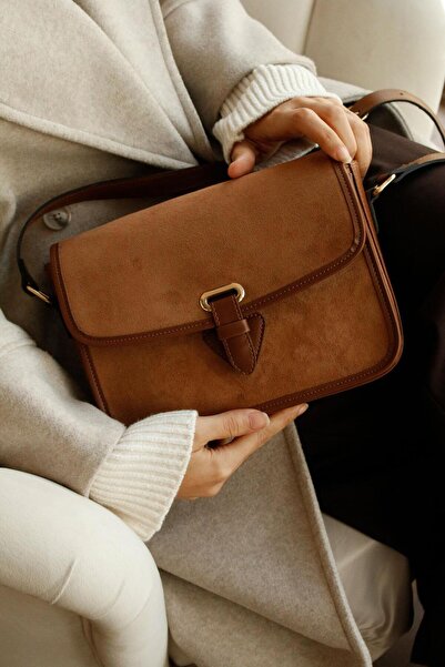 KOMBİNOLOJİ Velmora Taba Süet Kadın Kol Çantası