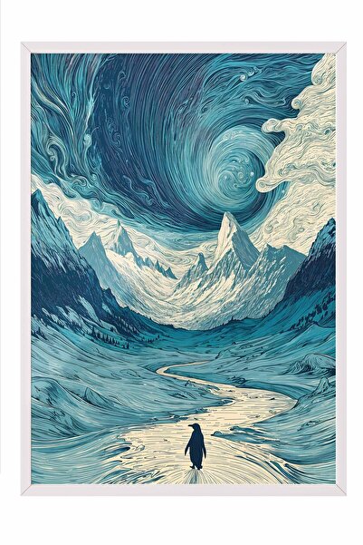 Postifull Nihilistic Penguin Framed Poster, White Framed Painting, Walking Pe...