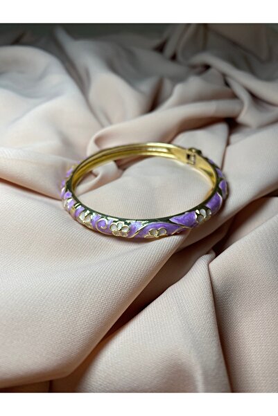 Hiis Store Gold Renk Çiçek Desenli Mineli İşlemeli Kelepçe Bilezik