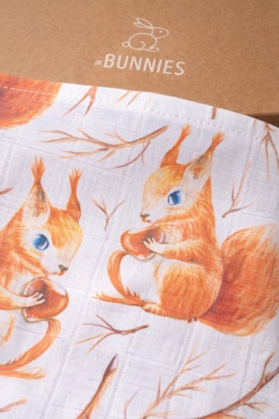 jr.bunnies Squirrel Patterned Muslin Mouth Wipes Set of 5 20X20 cm Baby Wipes