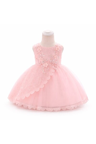 kizu Baby Girl Satin Dress with Lace and 3D Flowers 0-3 months