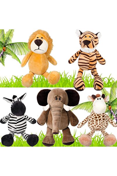 SYOSI مجموعة من 5 قطع من ألعاب حيوانات السفاري المحشوة، بطول 9.8 بوصة، حيوانا...