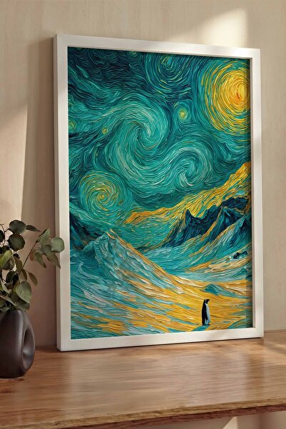 Postifull Nihilistic Penguin Framed Poster, Thick White Framed Painting, Walk...