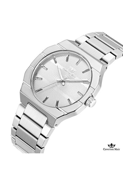 Caverton Mair Genuine men's watch, silver color, white dial, steel strap