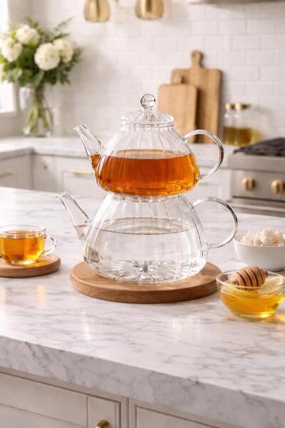 A A Company Ateşe Dayanıklı Borosilikat Cam Çaydanlık Takımı 8oo ml 1500 ml