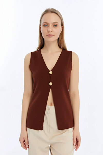 Kırçiçek Women's Buttoned Soft Textured Knitwear Vest