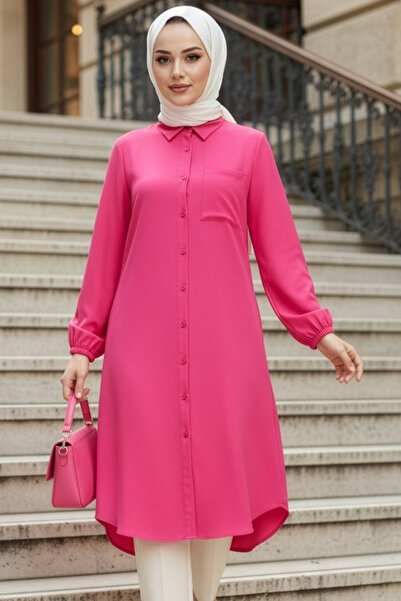 N.S NEVA STYLE Buttoned Fuchsia Hijab Tunic 30293F