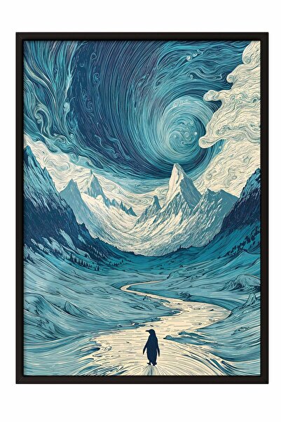 Postifull Nihilistic Penguin Framed Poster, Black Framed Painting, Walking Pe...