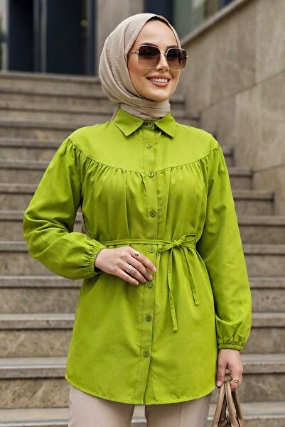 N.S NEVA STYLE تونيك إسلامي أخضر زيتوني بأزرار 10184YY